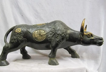 song voge gem S1385 Chinese Folk Art collection Old Bronze Gilt Money Coin flower OX Bull statuary
song voge gem S1385 Chinese Folk Art collection Old Bronze Gilt Money Coin flower OX Bull statuary