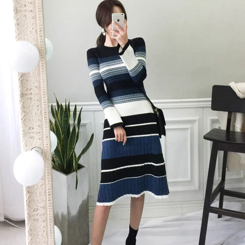 Flare Sleeve O-Neck 2019 Elegant Autumn Stripe Dresses Office Women Fashion Feminino Female Knitted Dress Vestidos
Flare Sleeve O-Neck 2019 Elegant Autumn Stripe Dresses Office Women Fashion Feminino Female Knitted Dress Vestidos