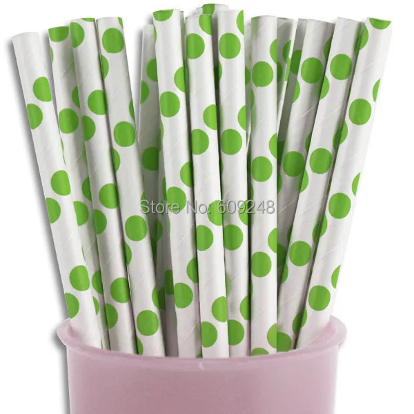 

100 Pcs Mixed Colors Party Lime Green Polka Dot Paper Straws, Cheap Vintage Biodegradable Bulk Tableware Paper Drinking Straws