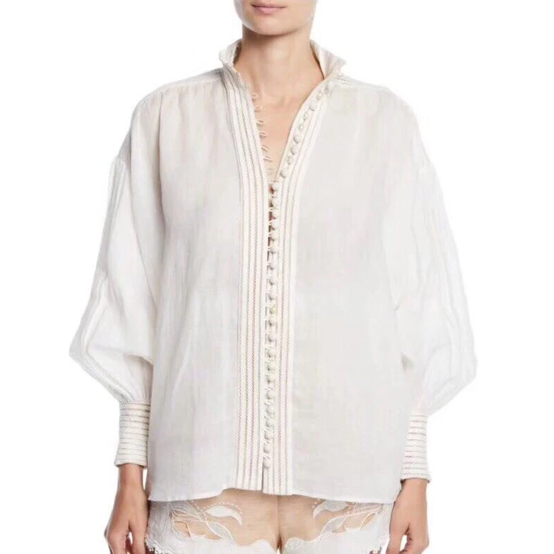 Hollow Out Lantern Sleeve Elegant Woman Shirt Autumn Designer Loose Style Long Sleeve Top Shirt Holiday Party Tops Linen Shirts
Hollow Out Lantern Sleeve Elegant Woman Shirt Autumn Designer Loose Style Long Sleeve Top Shirt Holiday Party Tops Linen Shirts