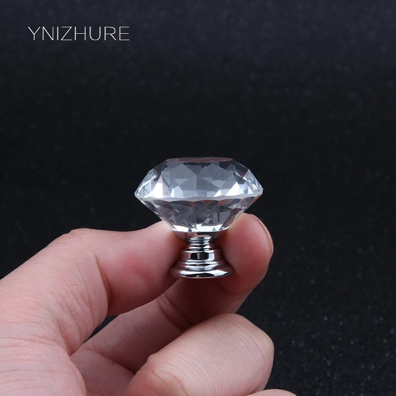 Image Hardware Accessories 1pack 10Pcs 30mm Diamond Shape Crystal Glass Drawer Cabinet Knobs and Pull Handles Kitchen Door Wardrobe