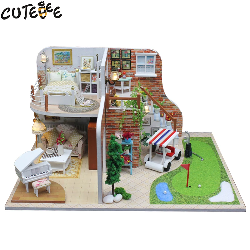 

CUTEBEE Doll House Miniature with Furniture DIY Wooden Miniaturas Dollhouse Toys for Christmas Home Decor Craft GOLF X002