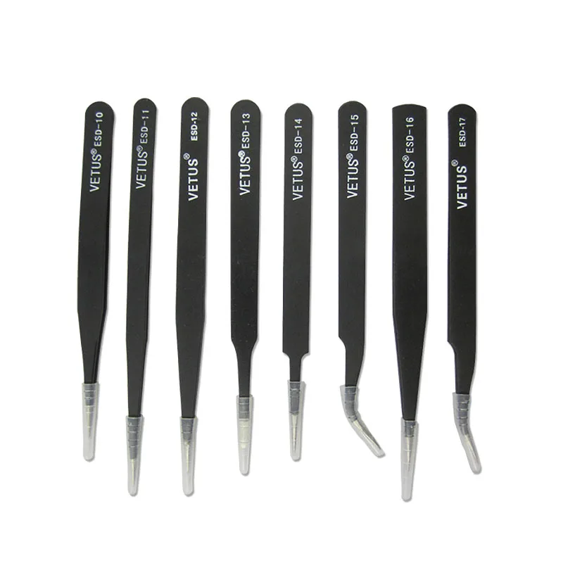 8pcs/lot VETUS BGA Precision ESD stainless steel anti-static tweezers SMD reworking soldering hand tools
8pcs/lot VETUS BGA Precision ESD stainless steel anti-static tweezers SMD reworking soldering hand tools