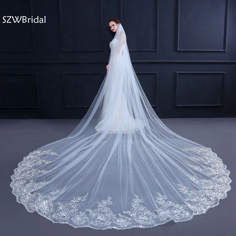 Fashion Lace Appliques White Ivory Cathedral Wedding Veils Long Lace Bridal Veil with Comb Wedding Accessories Cheap veils
Fashion Lace Appliques White Ivory Cathedral Wedding Veils Long Lace Bridal Veil with Comb Wedding Accessories Cheap veils