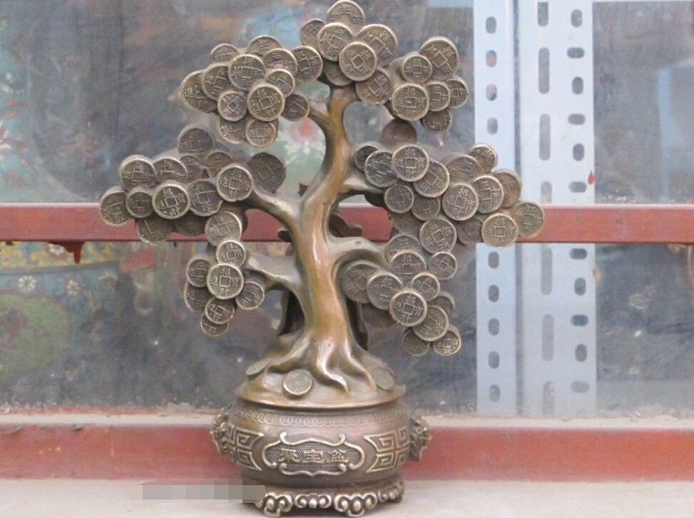 12.5"Chinese fengshui pure Bronze The god of wealth tree Money Tree Coin statue
12.5"Chinese fengshui pure Bronze The god of wealth tree Money Tree Coin statue