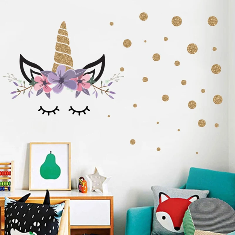 Creative Unicorn Stars Wall Stickers For Girls Bedroom Flowers Wall Decals DSUK