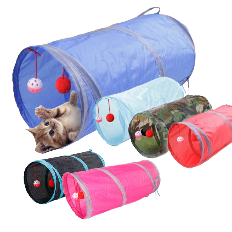 

6 Color Pet Cat Tunnel 2 Holes Play Tubes Balls Interesting Pet Dog Tunnel Tube Folding Channel Training Rolling The Ground