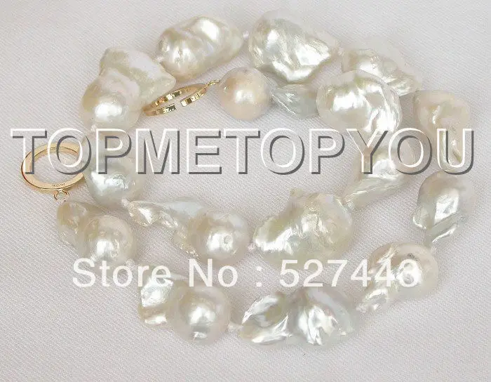 Wholesale HUGE 27mm natural white Reborn keshi pearls necklace E118