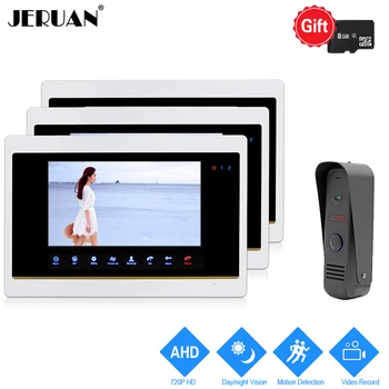 

JERUAN 720P AHD HD 7 inch Video Door Phone Unlock Intercom System 3 Record Monitor +1 IR Mini 1.0MP Camera With Motion Detection