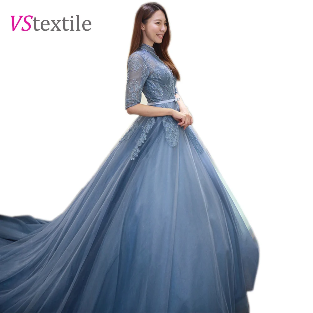 royal train collar half sleeves blue wedding dress 2019 bridal gowns vestido de noiva custom make free shipping
royal train collar half sleeves blue wedding dress 2019 bridal gowns vestido de noiva custom make free shipping