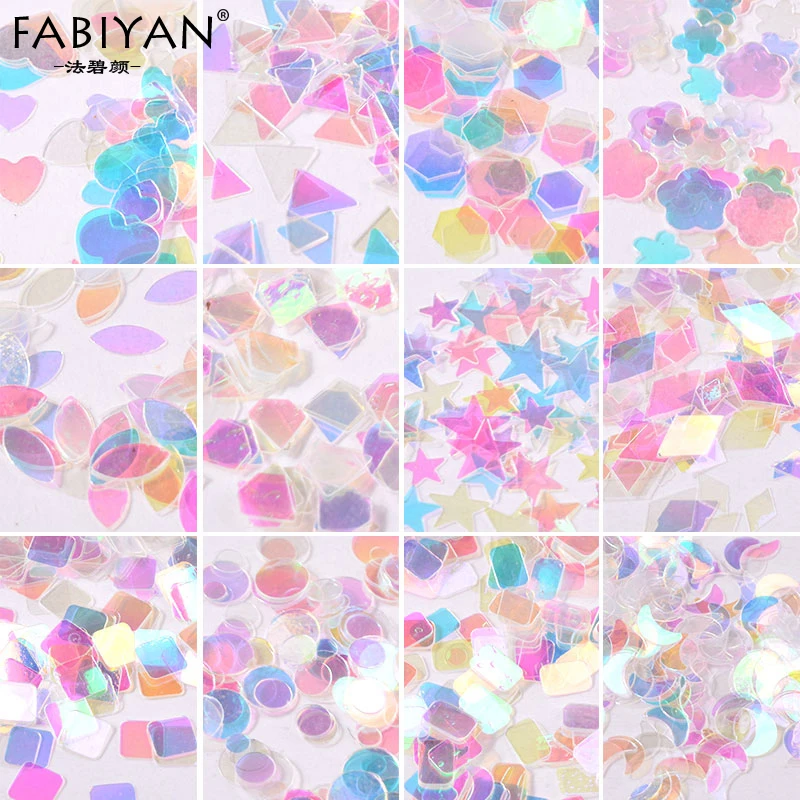 Nail Art Glitter Paillette Flake Holographic Transparent Sequins Mixed Shape AB Color Tips Decoartion DIY UV Gel Polish Manicure
Nail Art Glitter Paillette Flake Holographic Transparent Sequins Mixed Shape AB Color Tips Decoartion DIY UV Gel Polish Manicure