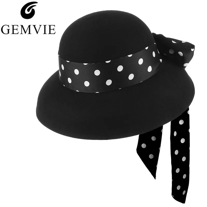 Elegant Women Hat Pure Wool Bucket Hat GEMVIE Lady Retro Campaniform Top Hat Dots Ribbon Decor Adjustable Dome Felt Hat
Elegant Women Hat Pure Wool Bucket Hat GEMVIE Lady Retro Campaniform Top Hat Dots Ribbon Decor Adjustable Dome Felt Hat