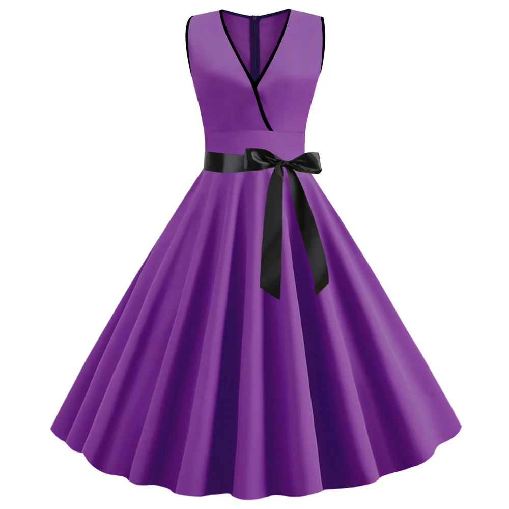 LAUZUOLA Womens Summer Dress 2019 Solid Color Purple V neck Sleeveless Knee-Length Pinup Vintage Dresses A-Line with Bow Belt
LAUZUOLA Womens Summer Dress 2019 Solid Color Purple V neck Sleeveless Knee-Length Pinup Vintage Dresses A-Line with Bow Belt