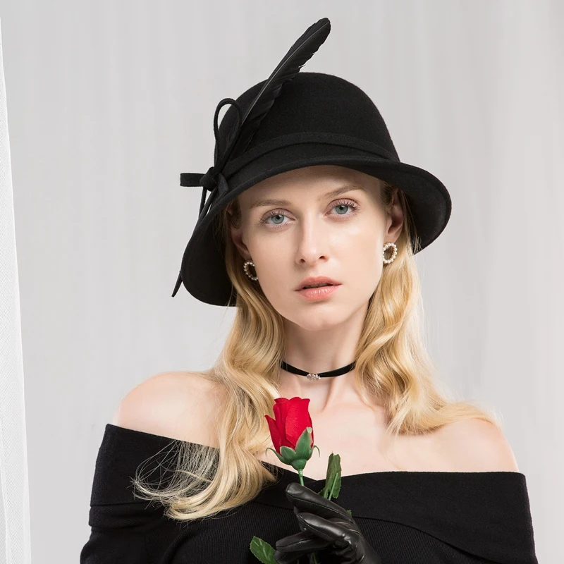 Женская шерстяная шапка Fedoras элегантная для девочек осенне-зимняя фетровая