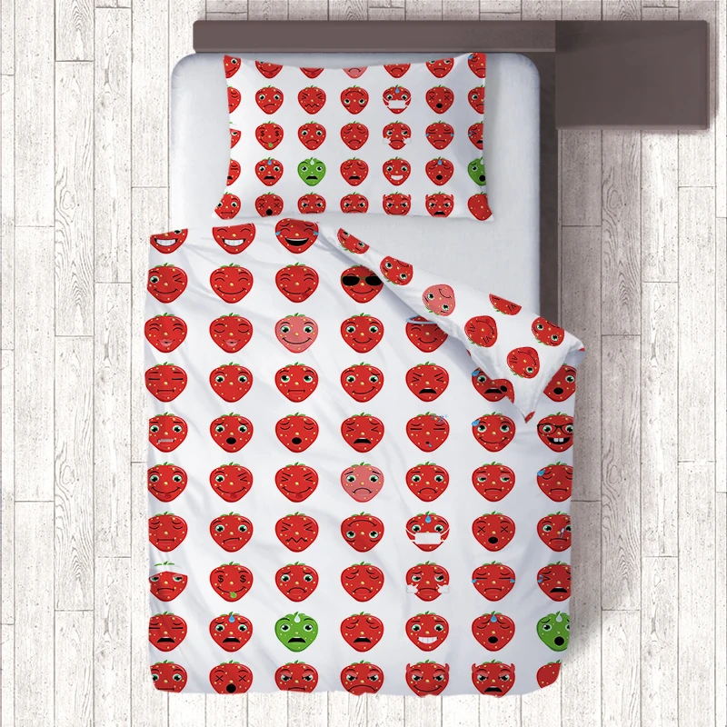 

Red Strawberry Emoji Bedding Sets Housse Couette,Kids Bed Quilt Covers Single Size Duvet Cover & Pillow Cases Christmas Gifts