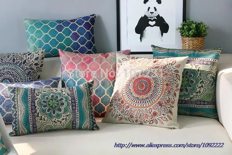 

Bohemian Pillows Cases Geometric Cushions Covers Home Decor Flower Throw Pillows Cover Linen Cushion Cover 45x45cm