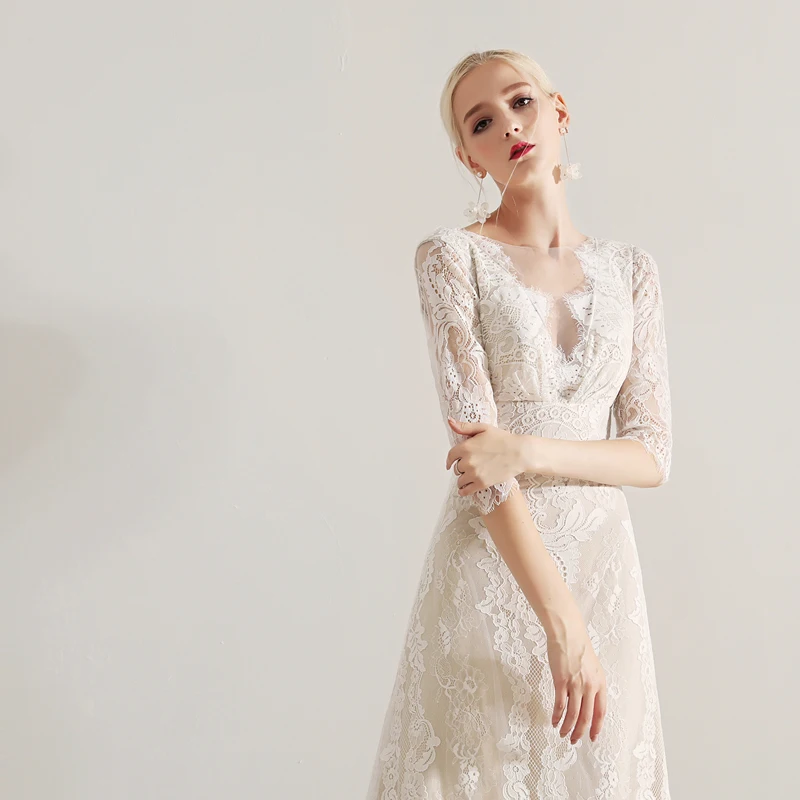 Elegant Sheer Boat Neck Lace Vestidos De Novia Backless A-line Maxi Wedding Dresses 2019 Half Sleeve Robe De Marriage Bride Gown
Elegant Sheer Boat Neck Lace Vestidos De Novia Backless A-line Maxi Wedding Dresses 2019 Half Sleeve Robe De Marriage Bride Gown