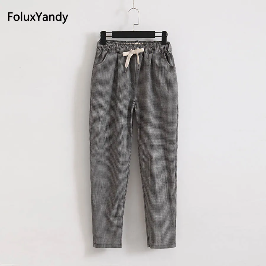 Elastic Waist Plaid Pants Women Casual Plus Size 3 4 XL Loose Cotton and Linen Pants KKFY1422 
Elastic Waist Plaid Pants Women Casual Plus Size 3 4 XL Loose Cotton and Linen Pants KKFY1422