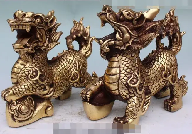 S1765 6" Chinese Folk Bronze Dragon Kylin Qilin Unicorn Beast Wealth Ru Yi Statue Pair
S1765 6" Chinese Folk Bronze Dragon Kylin Qilin Unicorn Beast Wealth Ru Yi Statue Pair