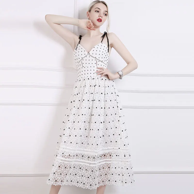 Hawaii Women Long dress 2018 Summer Sexy V neck White Lace Dress Boho Chic Polka Dot Spaghetti Strap Backless Dress Sundress
Hawaii Women Long dress 2018 Summer Sexy V neck White Lace Dress Boho Chic Polka Dot Spaghetti Strap Backless Dress Sundress