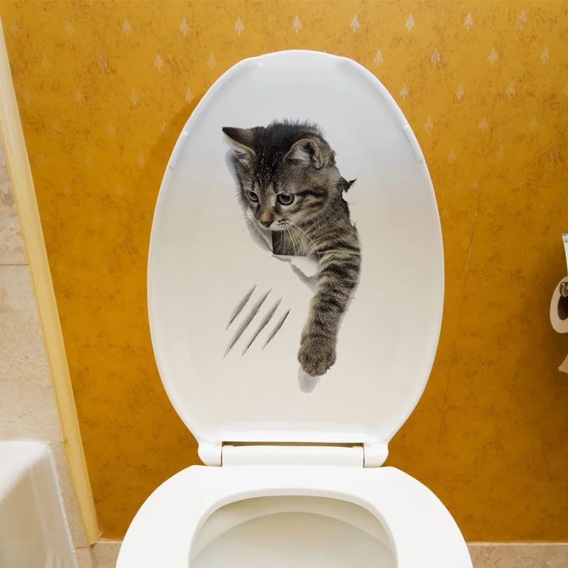 3D Наклейка на стену с кошками наклейки туалет вид отверстием яркие собаки ванная