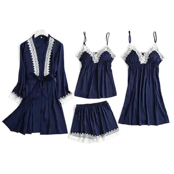 Rayon Satin Female 4PCS Nightwear Sexy Cami+Shorts+Nighty+Robe Home Wear Spring NEW Sleepwear Set Lace Pajama Pyjama Suit
Rayon Satin Female 4PCS Nightwear Sexy Cami+Shorts+Nighty+Robe Home Wear Spring NEW Sleepwear Set Lace Pajama Pyjama Suit
