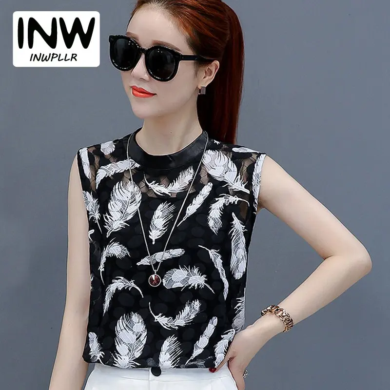 New 2017 Summer Black Lace Blusas Women's Hollow Out Mesh Tops Elegant Sleeveless Feathers Shirts Feminine Blouse Plus Size
New 2017 Summer Black Lace Blusas Women's Hollow Out Mesh Tops Elegant Sleeveless Feathers Shirts Feminine Blouse Plus Size