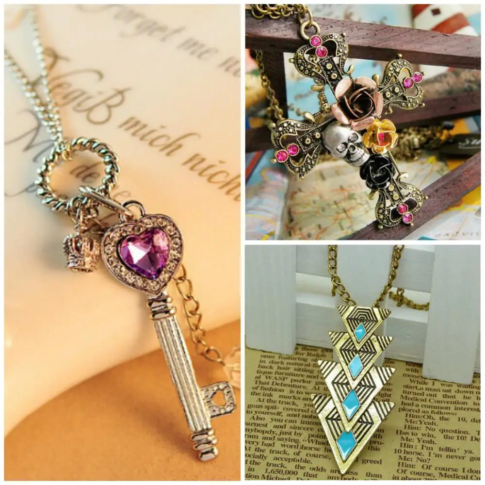 New fashion vintage rose Imitation crystal skulls cross love crown Charms key triangle drip exaggerated long necklace
New fashion vintage rose Imitation crystal skulls cross love crown Charms key triangle drip exaggerated long necklace