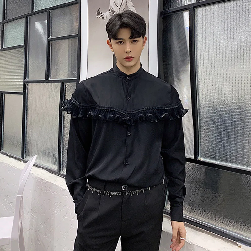 2019 New Men Black White Fashion Show Stand Collar Lace Long Sleeve Casual Shirts Male Streetwear Vintage Dress Shirt
2019 New Men Black White Fashion Show Stand Collar Lace Long Sleeve Casual Shirts Male Streetwear Vintage Dress Shirt