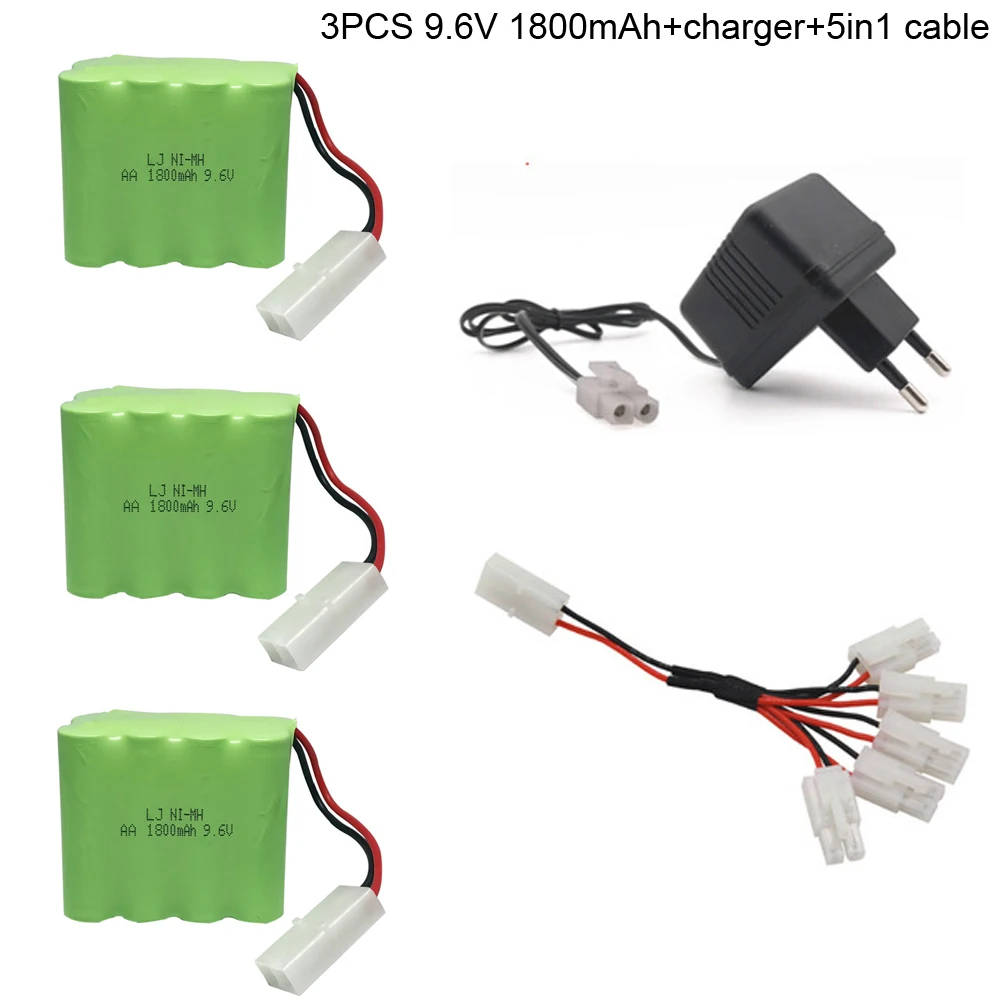 9.6V 1800mah AA NI-MH X Battery with charger 5in1 cable set high quality upgrade battery for RC toys car ship robot Tamiya plug
9.6V 1800mah AA NI-MH X Battery with charger 5in1 cable set high quality upgrade battery for RC toys car ship robot Tamiya plug