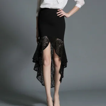 High Low Womans Skirts Black Irregular Hem Asymmetrical Ruffle Lace Bodycon Skirt High Waist Party Office Work Skirts Faldas
High Low Womans Skirts Black Irregular Hem Asymmetrical Ruffle Lace Bodycon Skirt High Waist Party Office Work Skirts Faldas