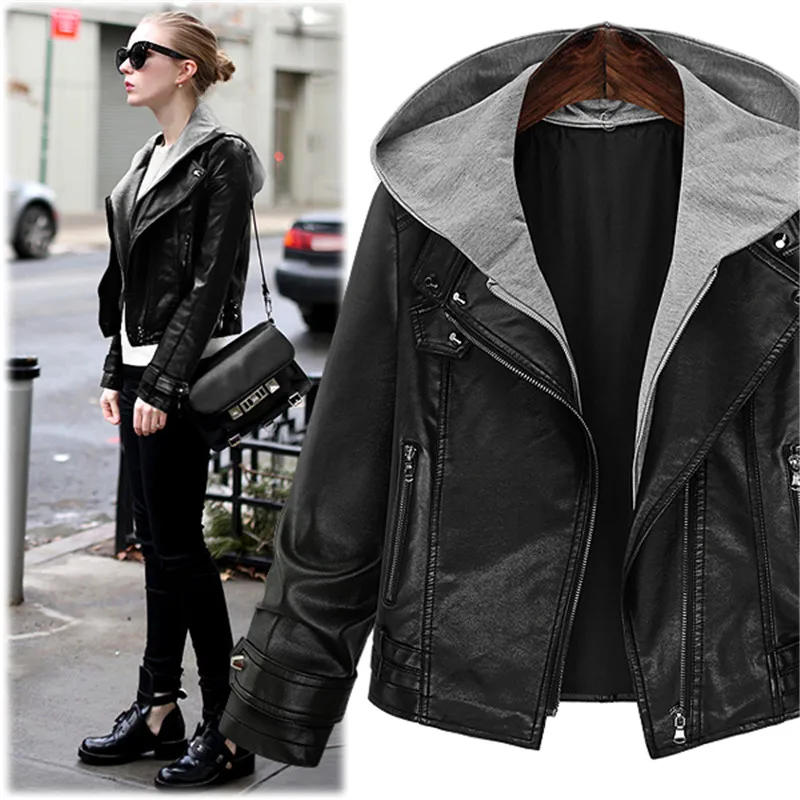 Hodisytian Autumn Fashion Women Leather Jacket Hooded Short Coat Solid Outerwear Cardigan Motorcycle Jaqueta Feminino Plus Size
Hodisytian Autumn Fashion Women Leather Jacket Hooded Short Coat Solid Outerwear Cardigan Motorcycle Jaqueta Feminino Plus Size