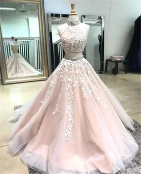 Long Prom Dress 2019 Elegant High Neck Sheer A-line Lace Floor Length Pink African Two Piece Prom Dresses 
Long Prom Dress 2019 Elegant High Neck Sheer A-line Lace Floor Length Pink African Two Piece Prom Dresses