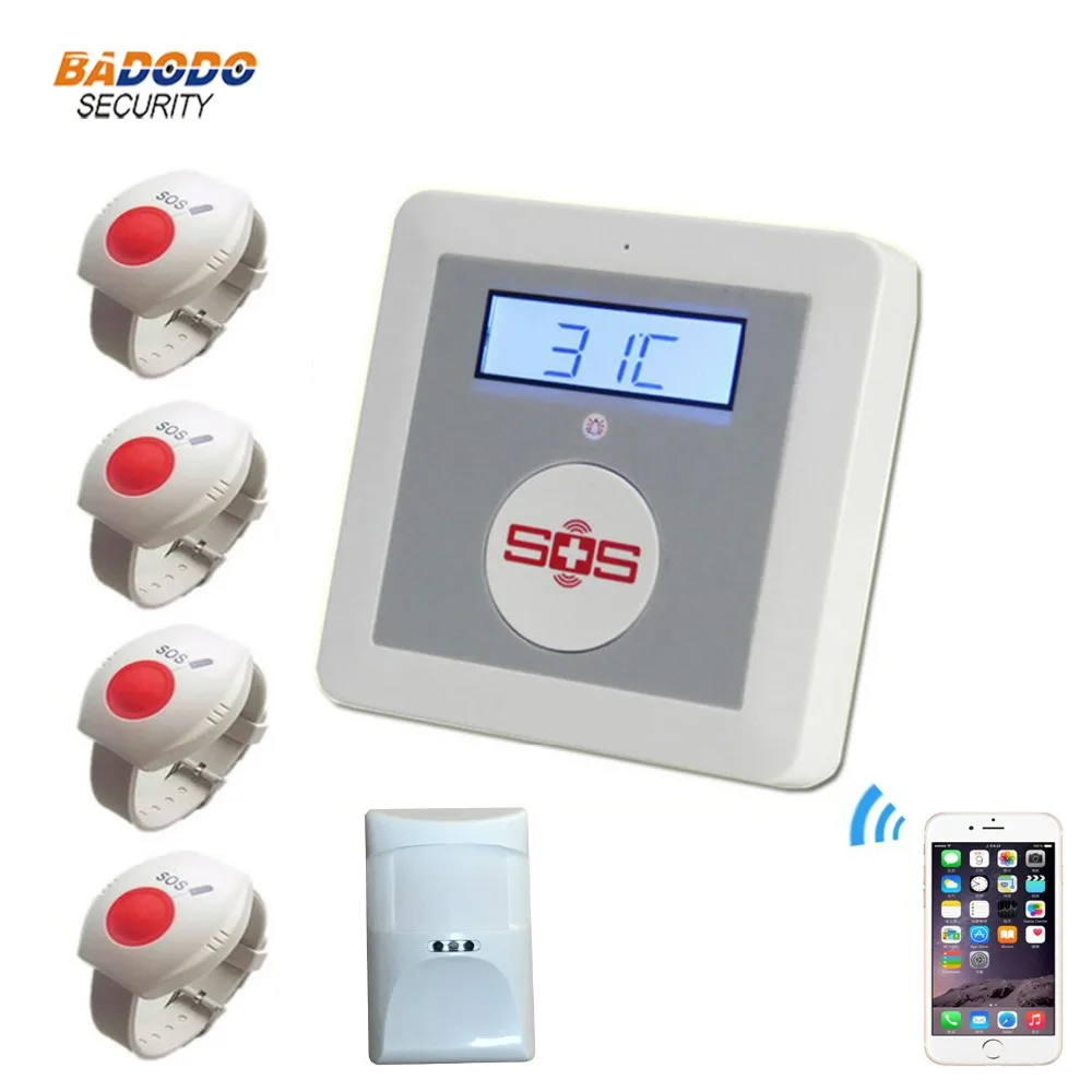 GSM SOS Elderly senior Care Alarm system panel APP SMS remote control with PIR Motion sensor SOS emergency panic button
GSM SOS Elderly senior Care Alarm system panel APP SMS remote control with PIR Motion sensor SOS emergency panic button