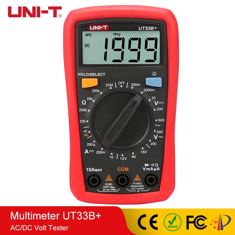 UNI-T Digital Multimeter Manual Range AC DC 200mV~600V Meter DC 10A Current Tester Resistance Meters AC/DC Volt Tester UT33B+
UNI-T Digital Multimeter Manual Range AC DC 200mV~600V Meter DC 10A Current Tester Resistance Meters AC/DC Volt Tester UT33B+