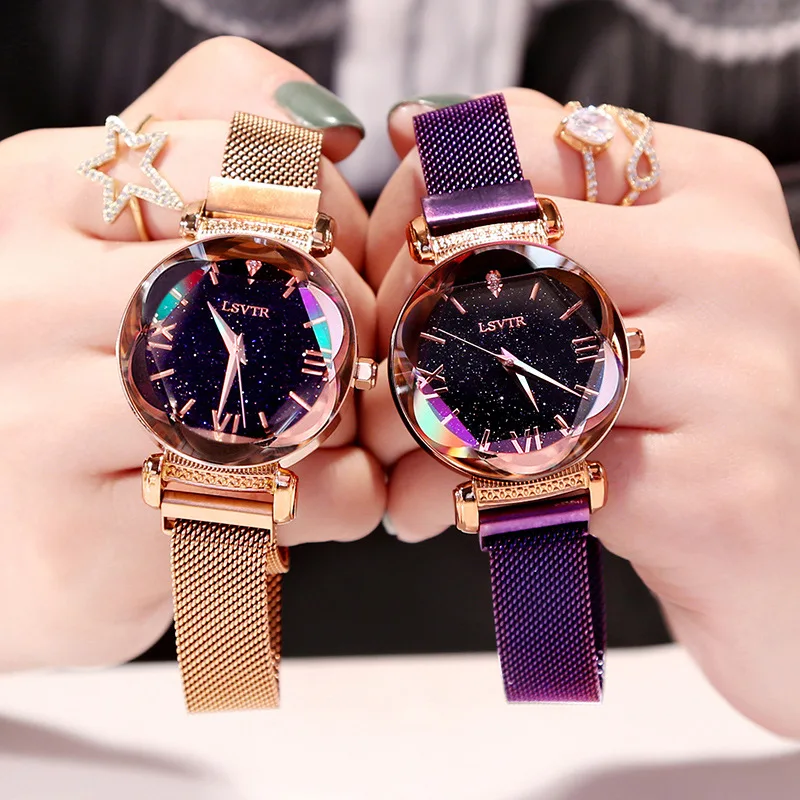 

Luxury Rose Gold Women Watch Magnet Starry Sky Wrist Watch 2019 Ladies Roman Numeral Wristwatch reloj mujer relogio feminino