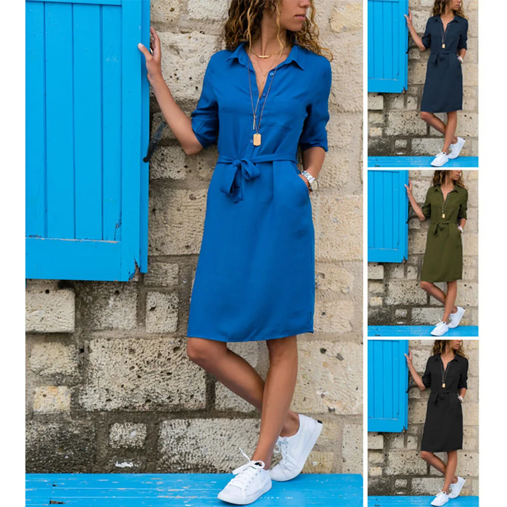 2019 New Fashion Autumn Winter Women Three Quarter Shirt Dress For Office Ladies Turn-Down Collar Casual Loose Dresses Vestidos
2019 New Fashion Autumn Winter Women Three Quarter Shirt Dress For Office Ladies Turn-Down Collar Casual Loose Dresses Vestidos