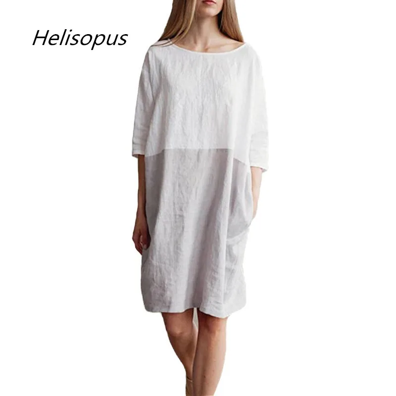 Helisopus 2019 Loose Cotton Linen Summer Dress Women O-neck Half Sleeve Pockets Dress Ladies Patchwork Soft Linen Dresses
Helisopus 2019 Loose Cotton Linen Summer Dress Women O-neck Half Sleeve Pockets Dress Ladies Patchwork Soft Linen Dresses