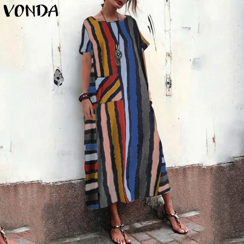 2019 VONDA Bohemian Summer Dress Women Striped Print Maxi Dress Sexy Patchwork Vestido Plus Size Vintage Casual Loose Sundress
2019 VONDA Bohemian Summer Dress Women Striped Print Maxi Dress Sexy Patchwork Vestido Plus Size Vintage Casual Loose Sundress