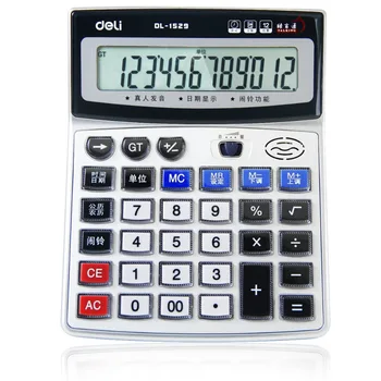 Deli 1529 Memory storage voice type calculator 12 digit metal panel calculator without AAA battery retail packing 
Deli 1529 Memory storage voice type calculator 12 digit metal panel calculator without AAA battery retail packing