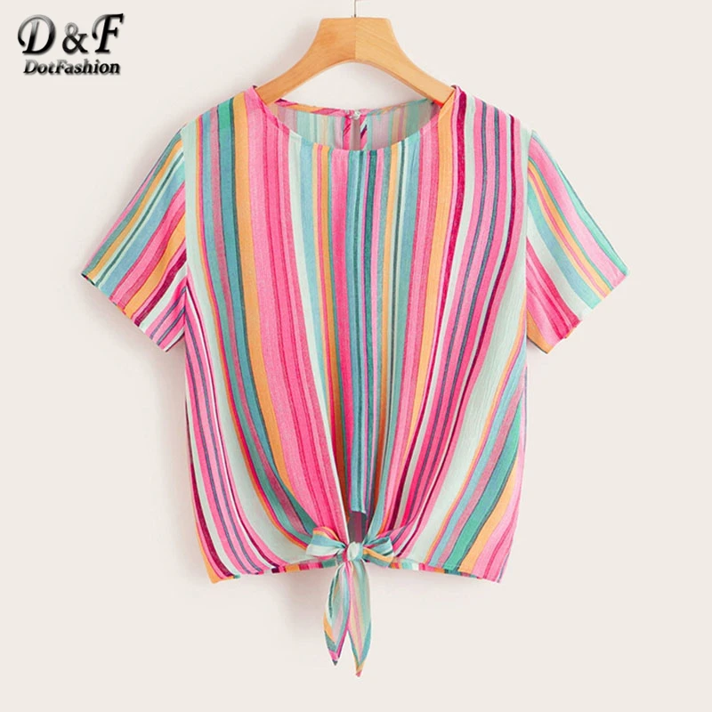 Dotfashion Colorful Striped Knotted Front Womens Tops And Blouses 2019 Summer Casual Short Sleeve Clothing Ladies Fashion Blouse
Dotfashion Colorful Striped Knotted Front Womens Tops And Blouses 2019 Summer Casual Short Sleeve Clothing Ladies Fashion Blouse