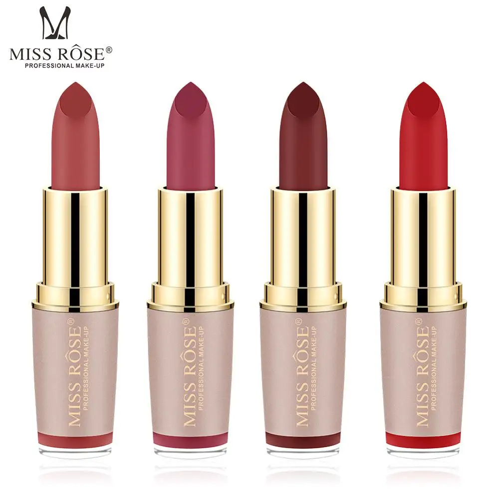 New Matte MISS ROSE Lipstick Waterproof Velvet Lip Stick 4Colors Sexy Golden Tube Makeup Matte Lipsticks Beauty Lips
New Matte MISS ROSE Lipstick Waterproof Velvet Lip Stick 4Colors Sexy Golden Tube Makeup Matte Lipsticks Beauty Lips