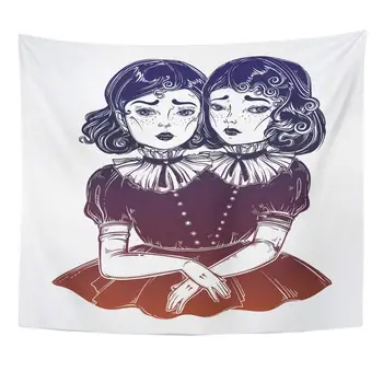 Tapestry The Siamese Twins Portrait of Beautiful Victorian Circus Freaks in Vintage Cute Monster Girls Post Sketch Wall Decor 
Tapestry The Siamese Twins Portrait of Beautiful Victorian Circus Freaks in Vintage Cute Monster Girls Post Sketch Wall Decor
