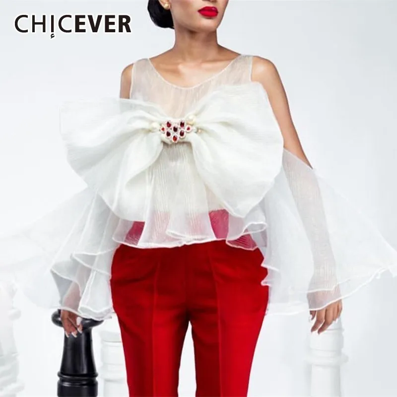 CHICEVER Summer Sexy Off Shoulder Women's Shirt O Neck Long Puff Sleeve Bow Ruffles Short Length Blouse Female Fashion New 2019
CHICEVER Summer Sexy Off Shoulder Women's Shirt O Neck Long Puff Sleeve Bow Ruffles Short Length Blouse Female Fashion New 2019