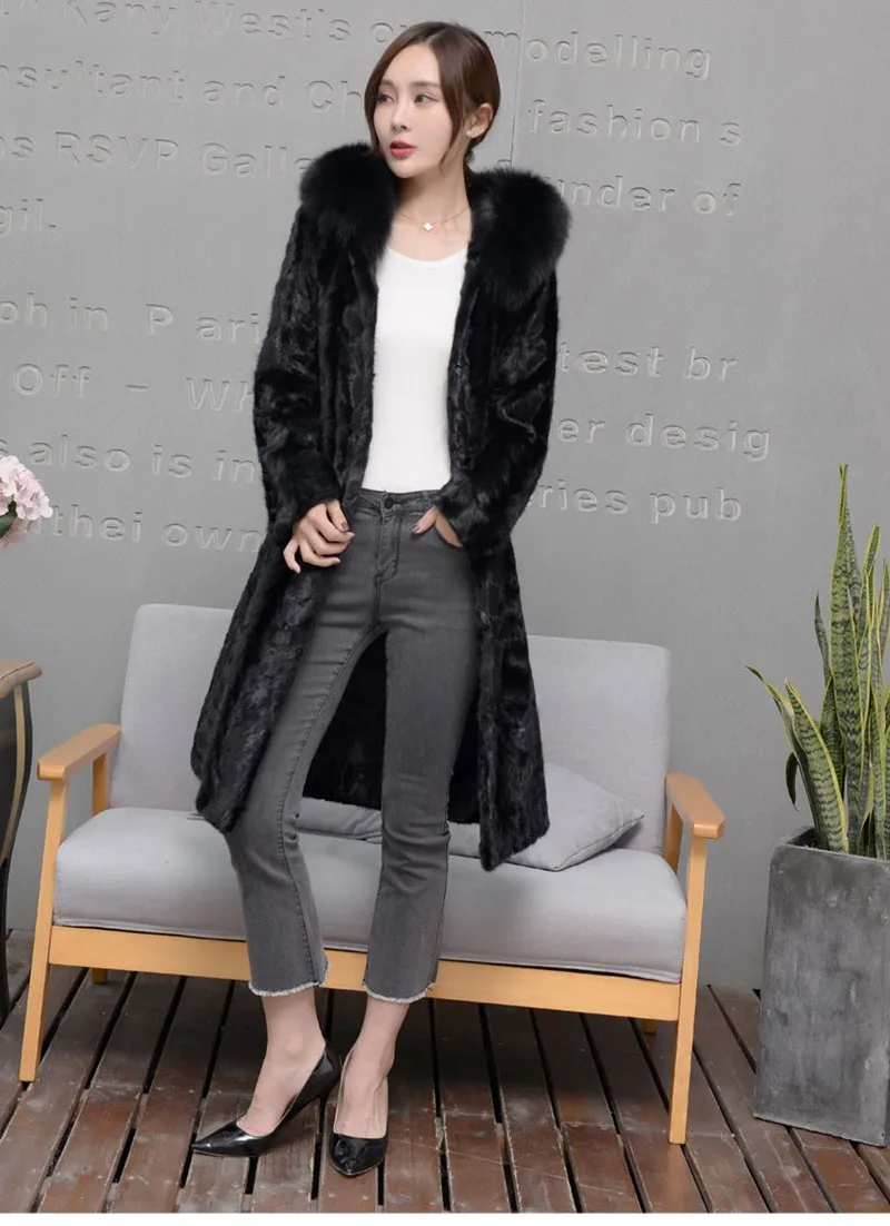 100% genuine natural mink fur coat with hoody long (5)