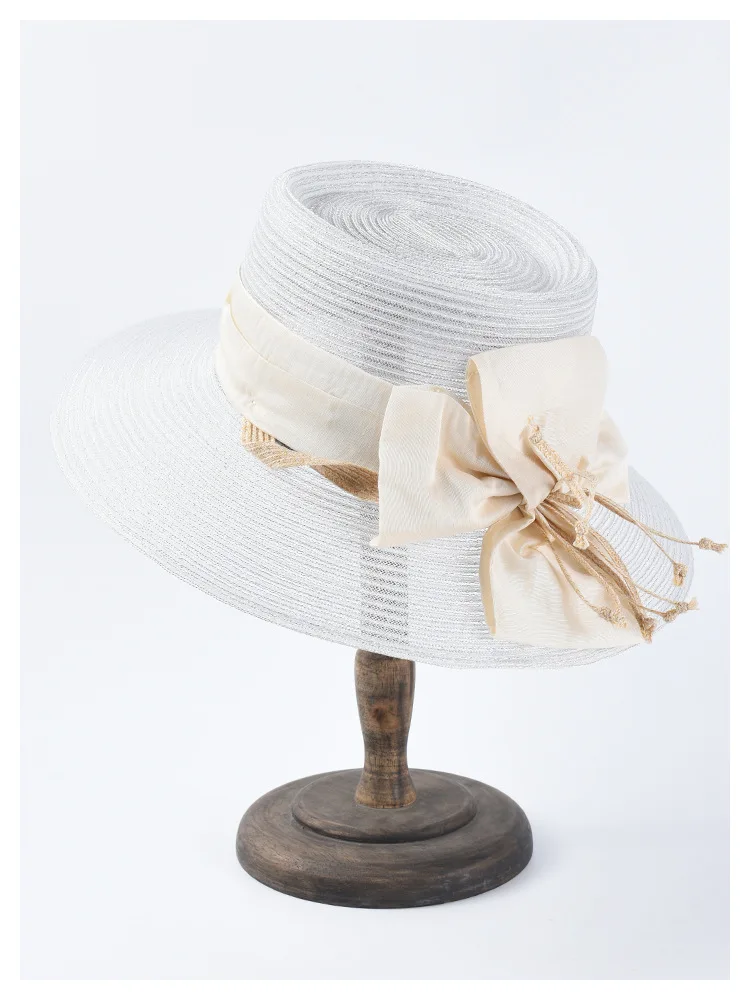 Waliicorners summer straw hats elegant bow sun hats light weight breathable polyester summer hats large brim beach hat 7