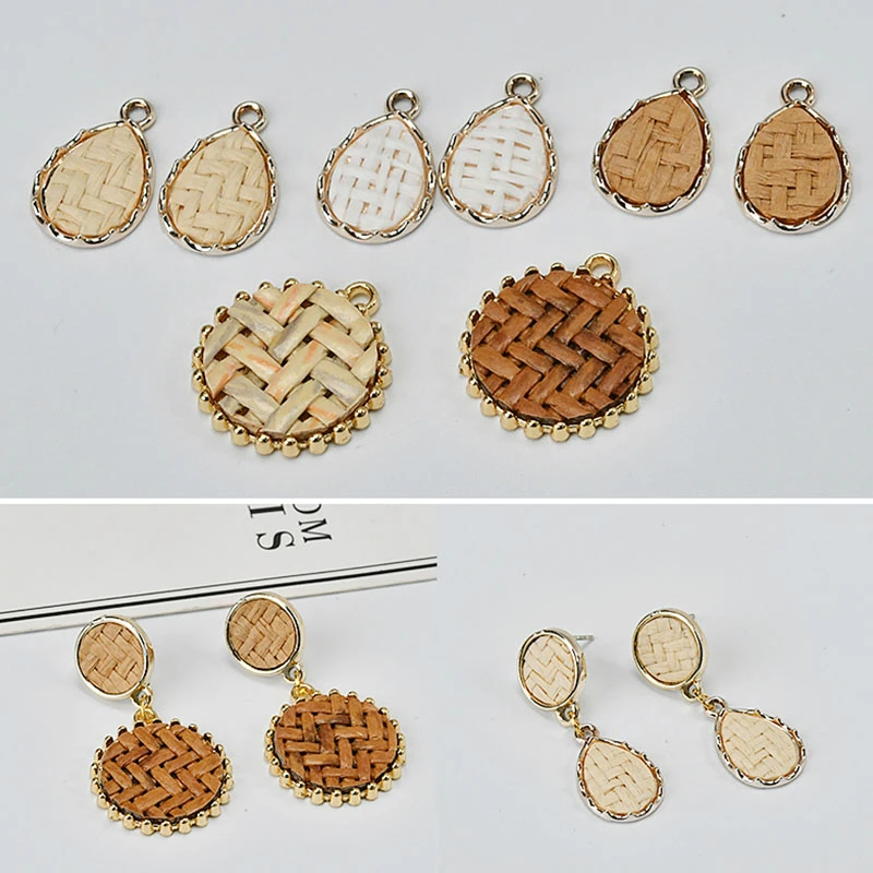 Holiday style earrings straw woven rattan alloy DIY earrings material accessories water drop round pendant bracelet necklace
Holiday style earrings straw woven rattan alloy DIY earrings material accessories water drop round pendant bracelet necklace