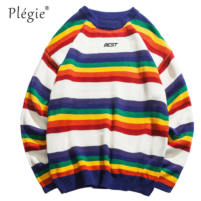 Plegie Harajuku Rainbow Striped Knitted Pullover Sweater Hip Hop Color Block Fashion Streetwear 2018 Winter Christmas Sweater
Plegie Harajuku Rainbow Striped Knitted Pullover Sweater Hip Hop Color Block Fashion Streetwear 2018 Winter Christmas Sweater