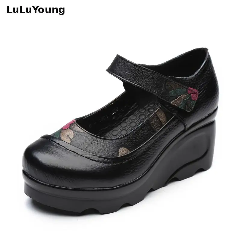 Genuine Leather Women's Shoes Thick Bottom Comfortable Casual High Heel Wedges Pumps
Genuine Leather Women's Shoes Thick Bottom Comfortable Casual High Heel Wedges Pumps