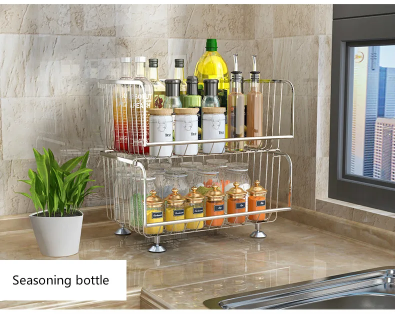 Estante de cocina de acero inoxidable 304, gran capacidad, cesta para